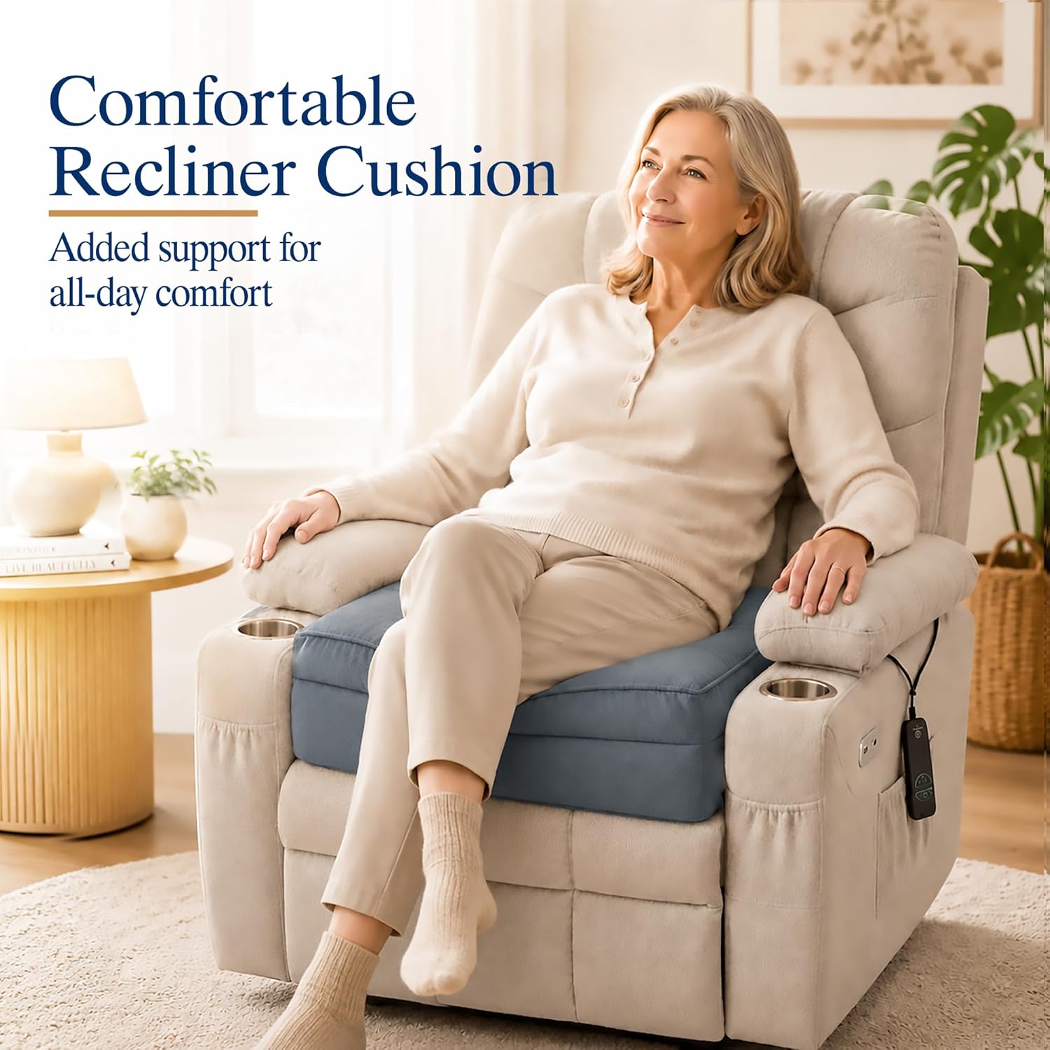 Allaboutsla Recliner Cushion for Elderly: 20x20x5 Comfy Recliner Seat Cushion, Dual-Layer Foam Support for Long Sitting and Raise Seat Height, Non-Slip Cushions for Recliners, Couch & Armchair - Gray