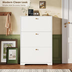Nicetree Shoe Cabinet with 3 Flip Drawers, Narrow Shoe Organizer Cabinet, Freestanding Shoe Rack Cabinet, Modern Shoe Storage Cabinet for Entryway, Hallway, Foyer, White