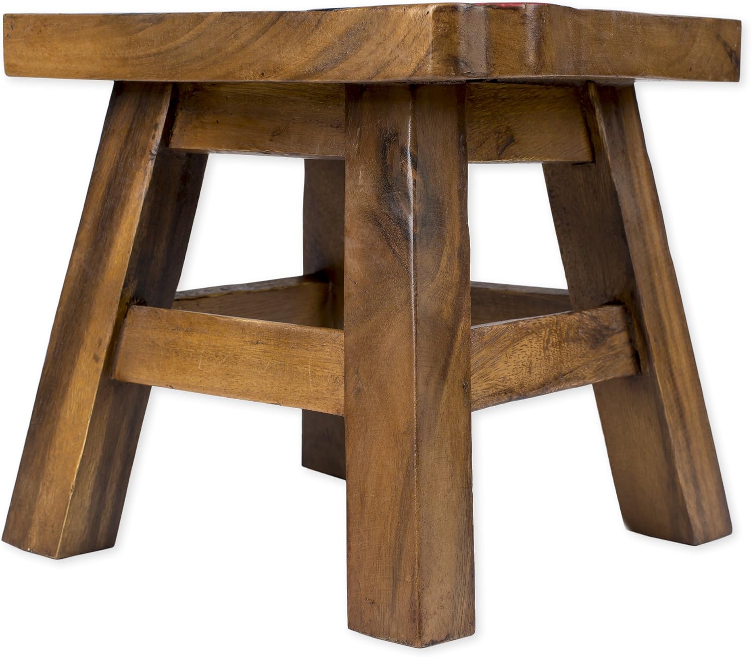 Sea Island Imports Red Fire Truck Design Hand Carved Acacia Hardwood Decorative Short Stool