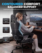 GTPLAYER Gaming Chair Fabric with Pocket Spring Cushion,Computer Office Chair with Lumbar Support for Adults Linkage Armrests and Footrest Ergonomic Gamings Chairs Height Adjustable Black