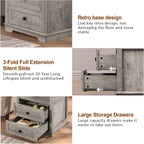 HIFYOBRO End Table with 2 Drawers and Charging Station, Type-C & USB Port & Power outlets, Wooden Storage Cabinet, Large Side Table with Storage for Living Room and Bedroom