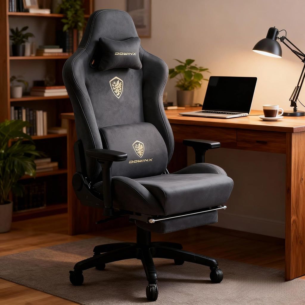 Dowinx Big and Tall Gaming Chair with Suede Fabric Breathable, Game Chairs for Adults with Oversized Thick Seat for 440lbs, Ergonomic Gamer Chair for Streaming & Long Gaming Sessions, Deep Grey