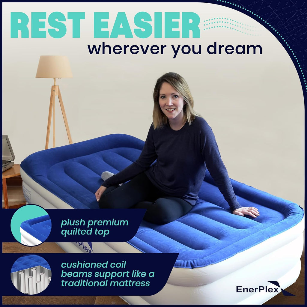 EnerPlex Air Mattress with Built in Pump - Self-Inflating Blow Up Mattress with Neck Support - Inflatable Air Bed for Portable Travel & Home Use