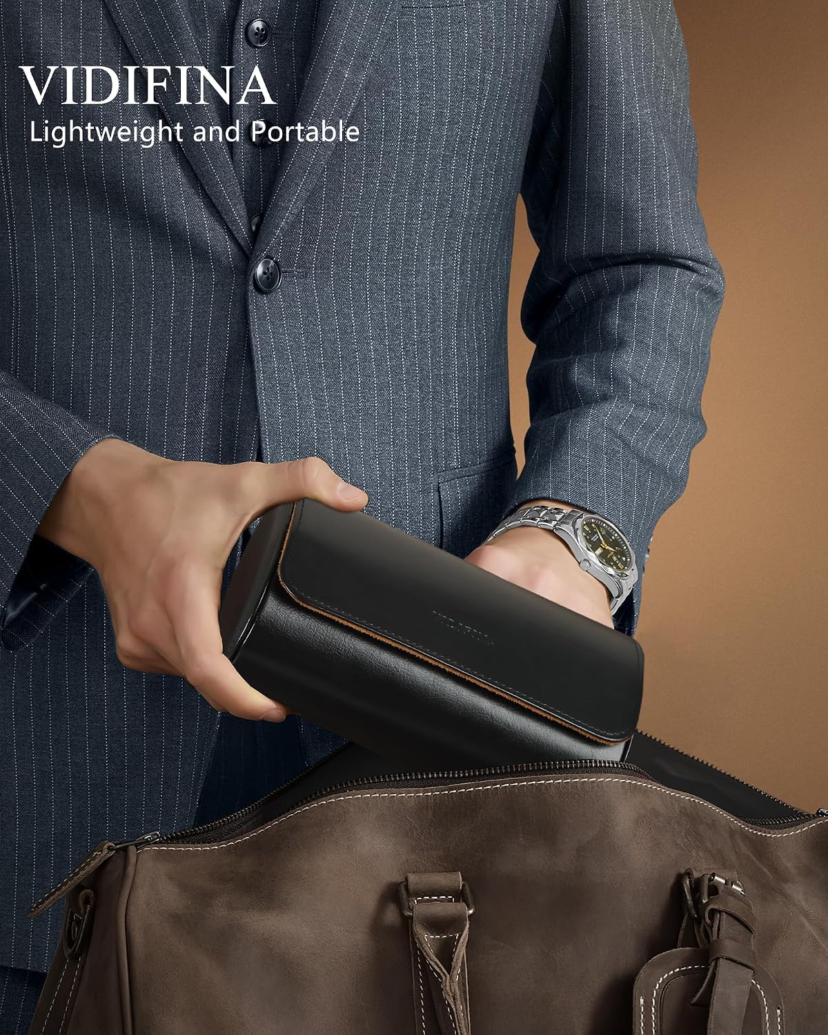 Premium Watch Travel Case, Odor-Free PU Leather Watch Roll for 1/2/3 Watches Protective Storage with Gift Box, Ideal for Men's Gifts & Business Travel, Coffee