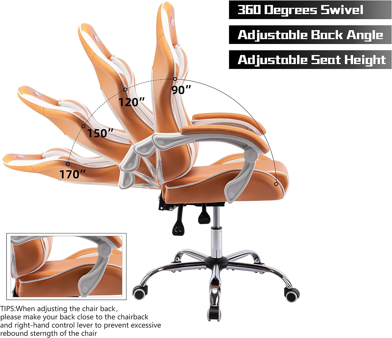 Gaming Chair for Adults, High Back Ergonomic Computer Gaming Chair with Headrest and Lumbar Support, Orange