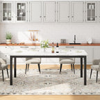 79 Inch Industrial Dining Table, Large Rectangle Kitchen Table with Metal Legs, Round Corners, Wooden Conference Tables Writing Desk for Dining Room, Living Room, White Faux Marble