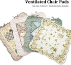 Leeva Cotton Linen Floral Patchwork Chair Pads with Ties - Kitchen Dining Chair Seat Pads, Set of 2, Pink