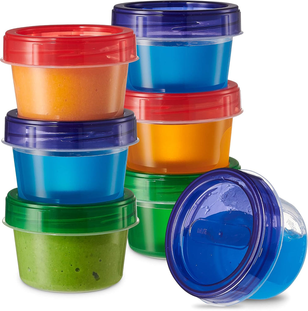 ELEGANT DISPOSABLES Baby Food Storage Containers 4 oz Food Storage Jars with Color Twist Lids Plastic Freezer Storage Pack of 24