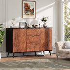 GarveeHome Buffet Cabinet with Drawers and Storage, 51.2 in Large Sideboard Buffet Credenza Storage Cabinet with Shelves and Doors, Walnut Buffet Cabinet for Dining Room, Entryway, Living Room