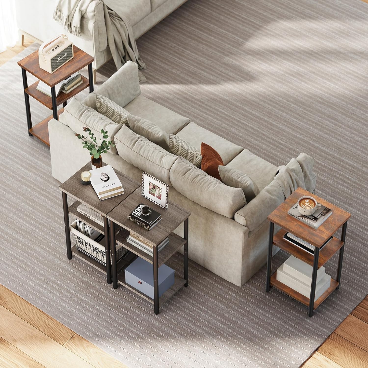 DUMOS Side Table, Small End Table, Tall Nightstand for Living Room, Bedroom, Office, Bathroom, 2 Pack Grey