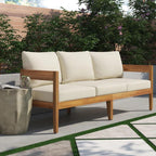 Merax 76.5" Outdoor Acacia Wood Frame 3 Seater Sofa with Cushions for Patio,Garden