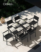 Ciokea Aluminum Patio Dining Chairs Set of 2, Outdoor Stackable Chairs with Wide Seat, All-Weather HDPS Oversized Porch Chair for Backyard, Poolside, Lawn & Garden, Deck | 2-Piece, Black