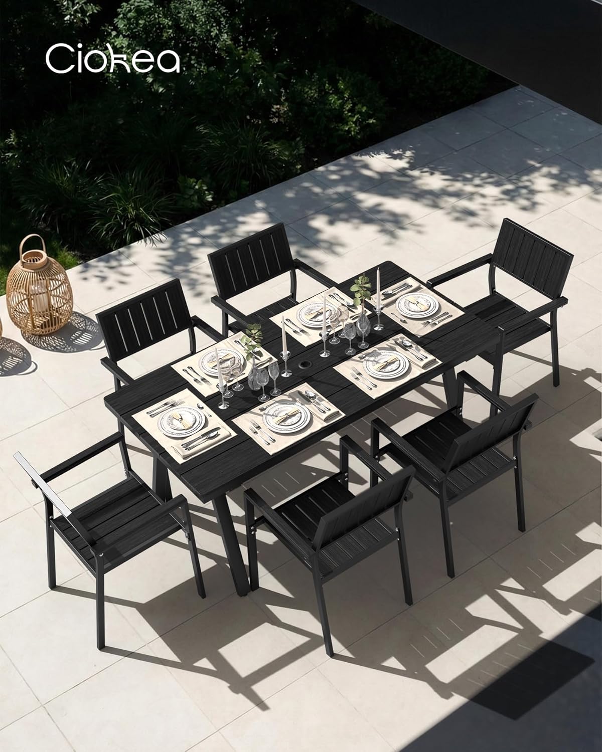 Ciokea Aluminum Patio Dining Chairs Set of 2, Outdoor Stackable Chairs with Wide Seat, All-Weather HDPS Oversized Porch Chair for Backyard, Poolside, Lawn & Garden, Deck | 2-Piece, Black