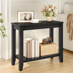 Hoctieon End Table with Double Storage Shelves, Sturdy Wooden Side Table for Living Room, Bedroom, Modern Nightstand Sofa Table for Small Spaces, Black