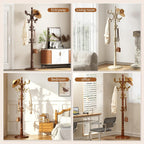 Wood Coat Rack Stand Wooden Coat Rack Freestanding,White | Hall Coat Tree with Sturdy Round Base 14 Hooks for Hat Bag Purses Vintage Coat Tree Hanger Stand for Entryway Hallway Bedroom
