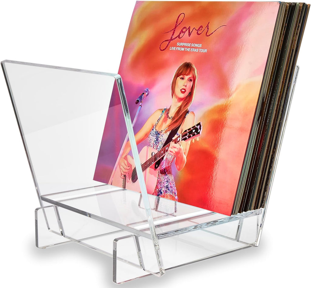 Honygebia Acrylic Vinyl Record Holder - Clear Record Album Holder, V-Shaped Vinyl Record Storage Racks, Album Holders for Vinyl Records, Shelf for Storing Collection of 40 Premium LPs