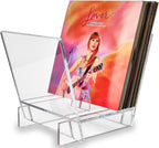 Honygebia Acrylic Vinyl Record Holder - Clear Record Album Holder, V-Shaped Vinyl Record Storage Racks, Album Holders for Vinyl Records, Shelf for Storing Collection of 40 Premium LPs