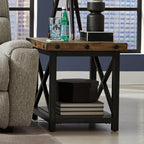 Flexsteel Craftsman Solid and Sustainable Acacia Wood End Table with Drawer, Nightstand with Storage, Living Room and Bedroom Furniture, Small Narrow End Table, Dark Brown, 21W x 25D x 23H