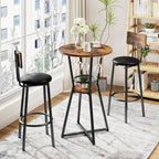 HOOBRO Round Bar Table, 2-Tier Counter Height Pub Table with Wine Glass Holder, Industrial Cocktail Table, for Small Space, Tavern, Living Room, Dining Room, Patio, Rustic Brown and Black BF62BT01G1
