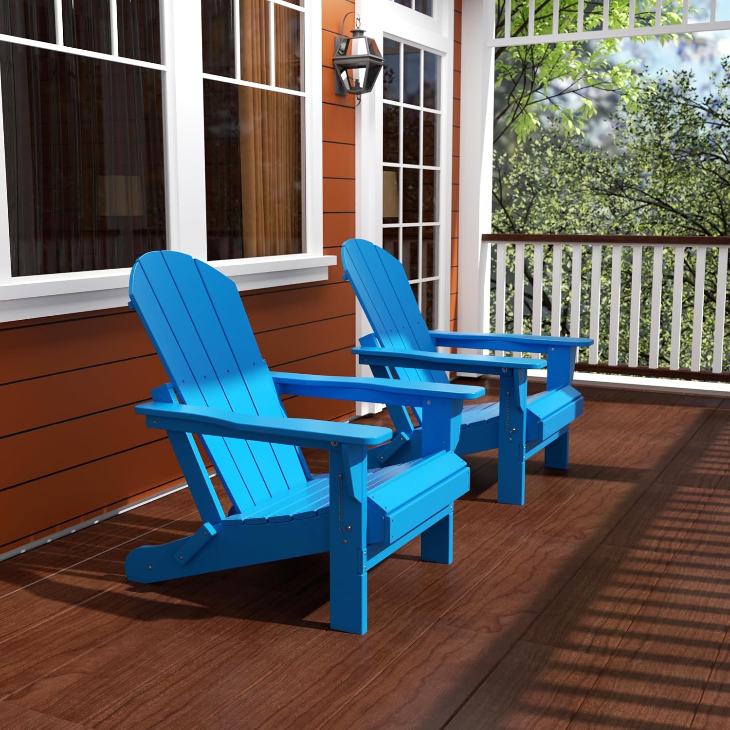 HDPE Laguna Outdoor Folding Poly Adirondack Chair (Set of 2), Pacific Blue