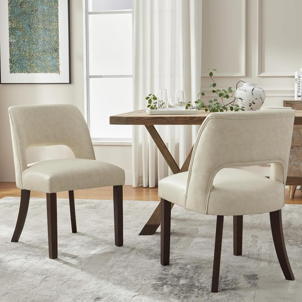 VKNOW Modern Dining Chairs Set of 4, Faux Leather Upholstered Dining Room Chair Kitchen Chairs, Farmhouse Dinner Chair for Kitchen Dining Room, Beige