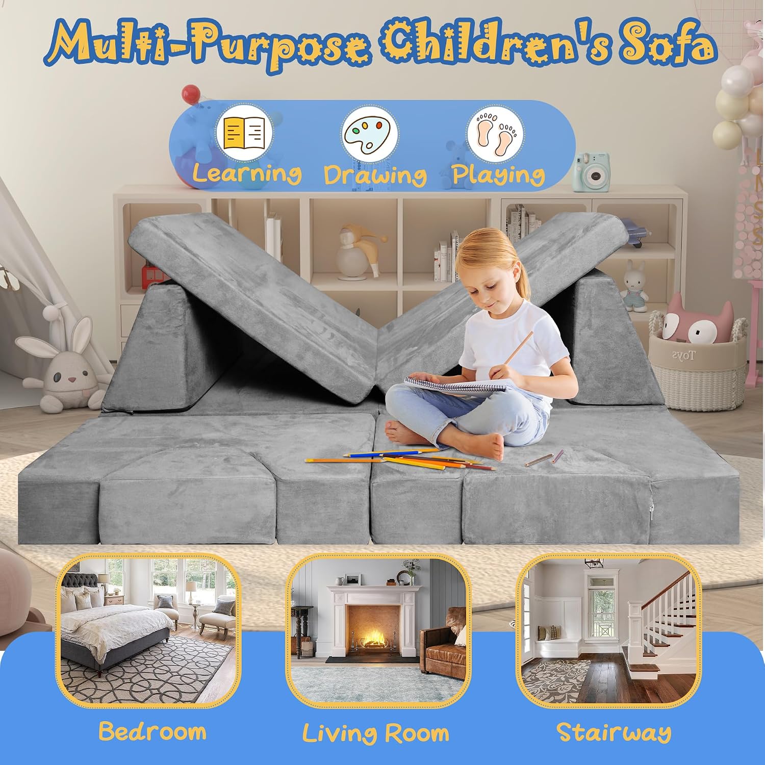 Modular Kids Sofa,Couch for Toddler and Baby Playroom/Bedroom,Perfect Toddler & Baby Couch for Play & Lounging,Ideal for Boys & Girls.New Recommended