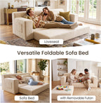 GRUSIGN 71" Boneless Loveseat Couch,Chenille Pullout Futon Couch,4 in 1 Folding 3 Seater Sofa Bed for Living Room,Boneless Cloud Couch with Storage Pocket & 2 Pillows,Beige