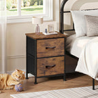 WLIVE Night Stand, Small Dresser with 2 Drawers & Wooden Top, Nightstand with Fabric Bins, Bedside Table End Table for Bedroom, Closet, Entryway, College Dorm, Rustic Brown | Nightstand with Fabric Bins, Bedside Table End Table for Bedroom, Kids Room