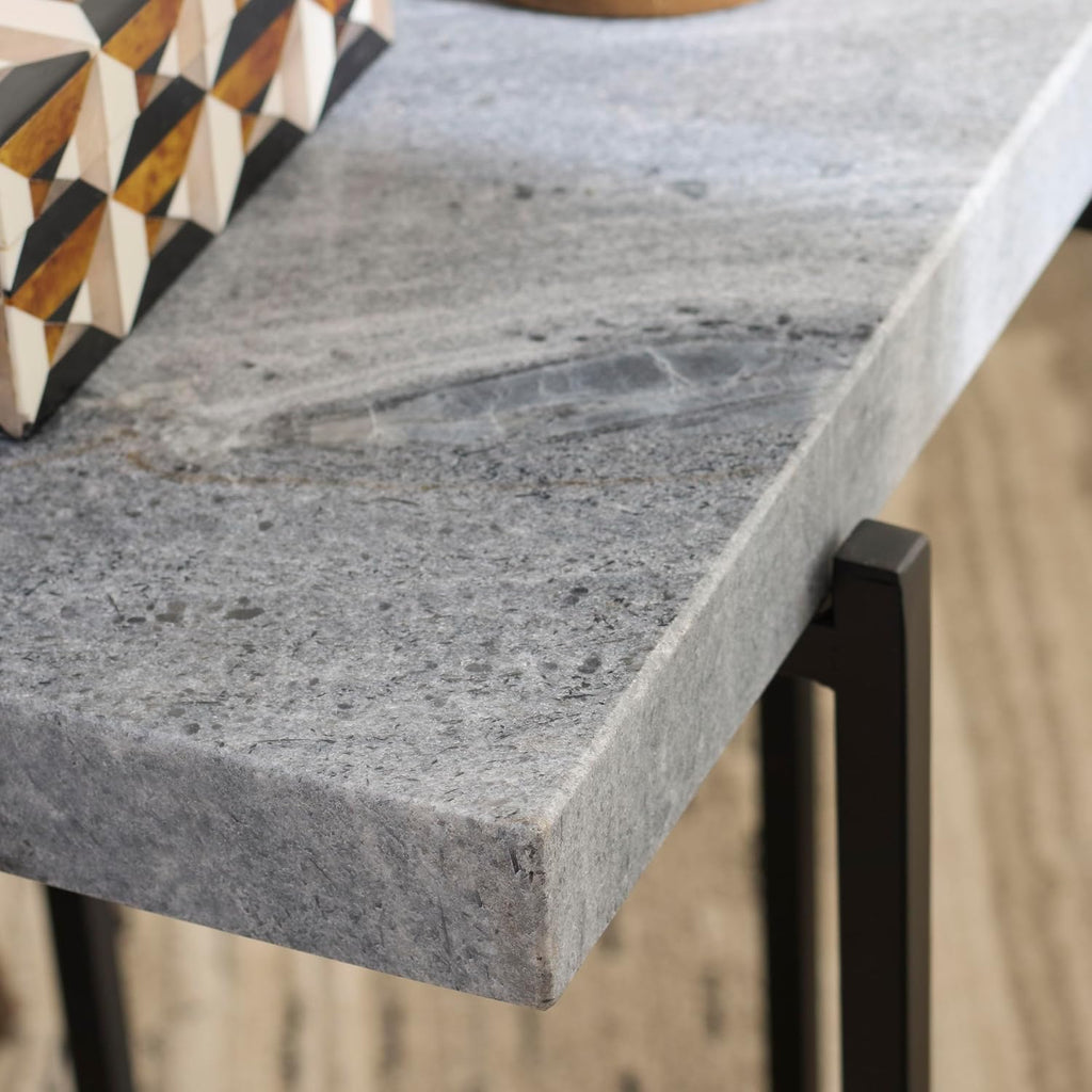 SAFAVIEH Home Collection - Aloha Side Table with Grey Marble Top & Black Iron Base, Modern Accent Table, Fully Assembled (ACC3748A)