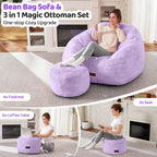 HABUTWAY Bean Bag Chair, Giant Bean Bag Chairs for Adults with Ottoman, Comfy Faux Fur Shell-Shaped Bean Bag Couch, Sofa Chair for Living Room, Bedroom, Purple