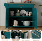 Kitchen Island with Storage, Wooden Countertop Rolling Kitchen Island On Wheels Storage Cabinet, Mobile Kitchen Island Cart with Towel Rack, Spice Rack and Drawers,Green