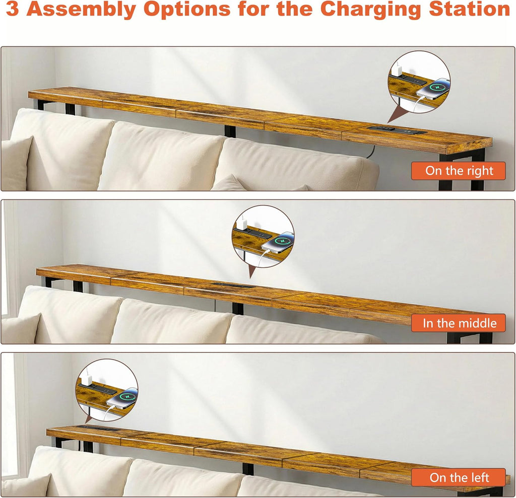 78" Narrow Sofa Table with Outlet (2 AC Outlets & 2 USB Ports), Behind Couch Table with Charging Station, Long Skinny Console Table for Living Room, Entryway and Hallway (Rustic Brown)