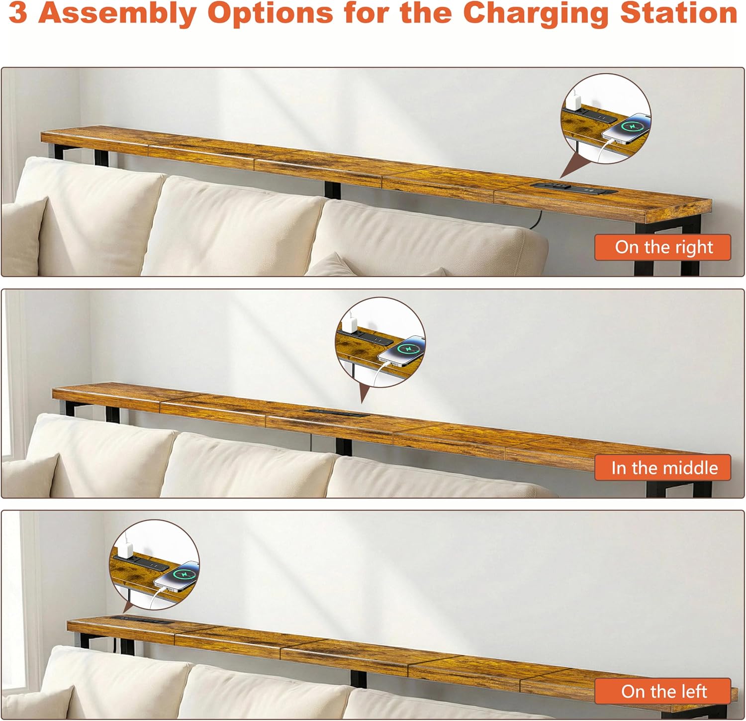 78" Narrow Sofa Table with Outlet (2 AC Outlets & 2 USB Ports), Behind Couch Table with Charging Station, Long Skinny Console Table for Living Room, Entryway and Hallway (Rustic Brown)