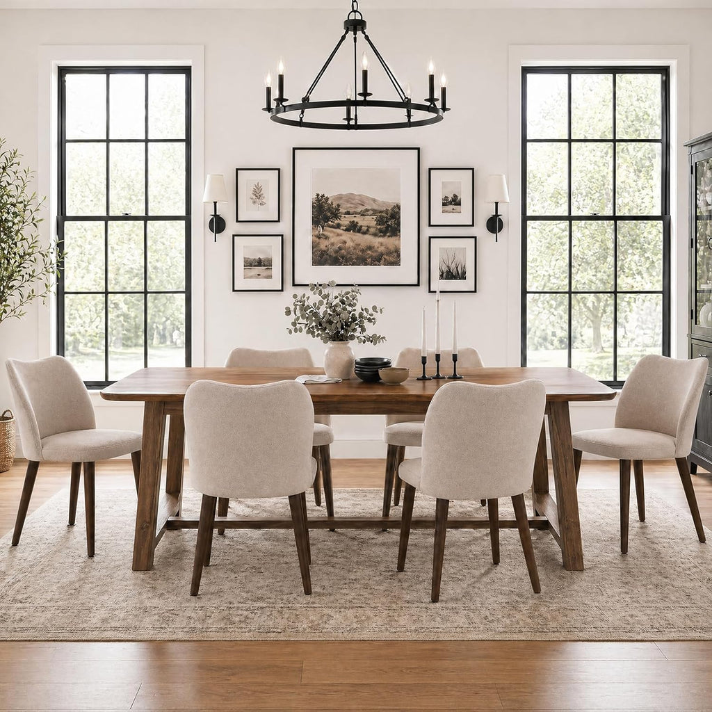 MALOL Dining Chairs Set of 6, Upholstered Fabric Kitchen Chairs with Curved Back, Padded Seat and Solid Wood Legs, Modern Dining Chair for Kitchen Dining Room, Camel