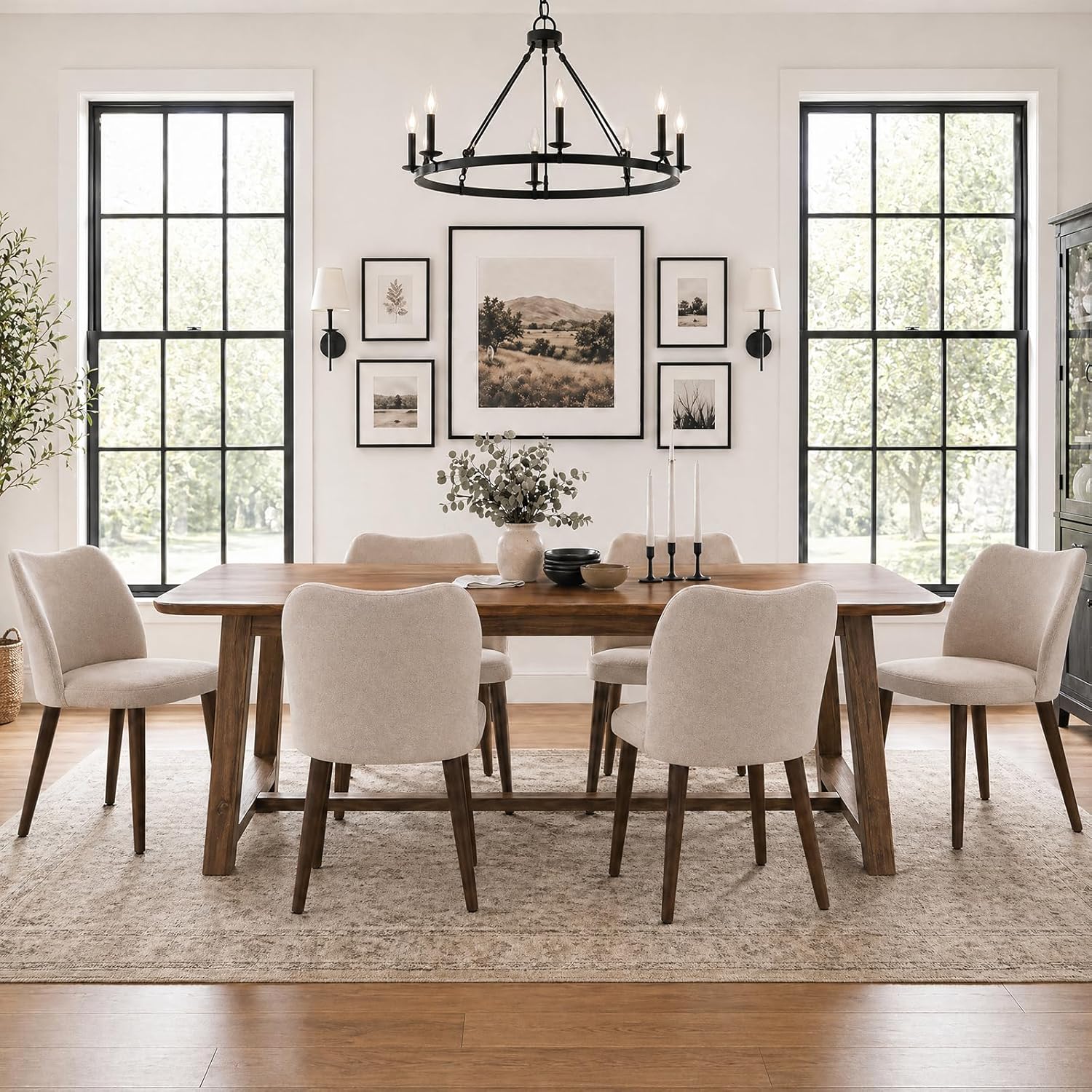 MALOL Dining Chairs Set of 6, Upholstered Fabric Kitchen Chairs with Curved Back, Padded Seat and Solid Wood Legs, Modern Dining Chair for Kitchen Dining Room, Camel