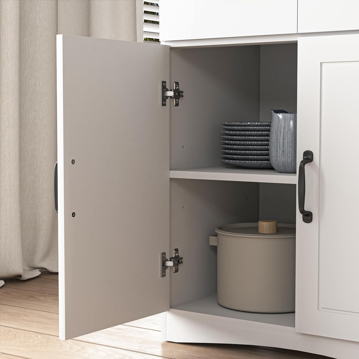Kitchen Pantry Cabinet, Tall Storage With Doors and Adjustable Shelves, White 67" MDF Wood Hutch, FreeStanding Cupboard With Drawer, Microwave Storage for Kitchen Dining Room