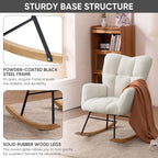 Nursery Rocking Chair, Teddy Velvet Upholstered Glider Rocker Rocking Accent Chair with High Backrest, Mid Century Modern Armchair Comfy Side Chair for Living Room Bedroom Offices