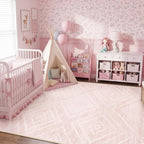 BESTSWEETIE Area Rug 5x7 Rug Machine Washable Non-Slip Low Pile Print Pattern Western Rug for Living Room Bedroom Entryway Tribal Series -Light Pink/Cream