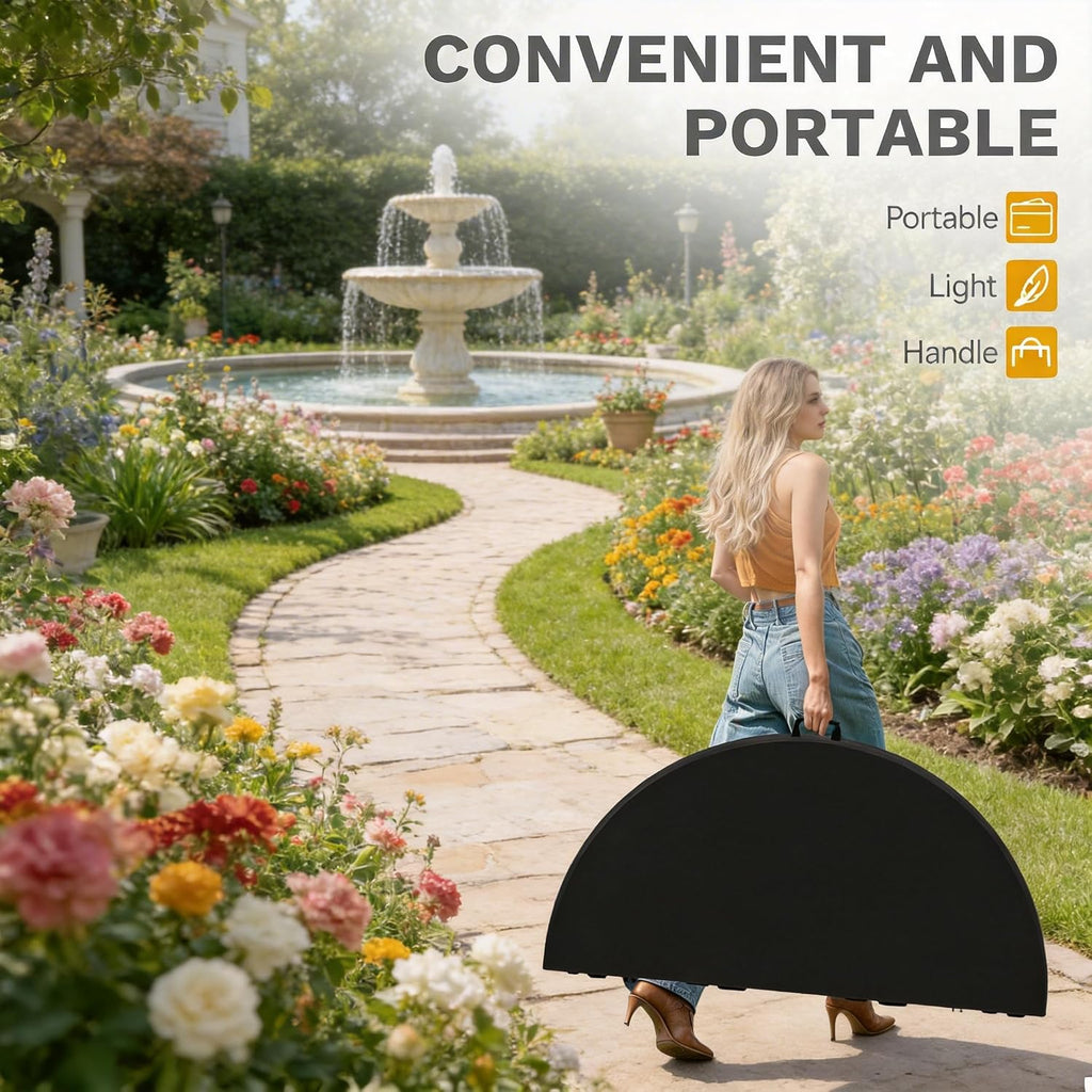 DWVO Heavy Duty 48 Inch Round Folding Table Black Plastic Outdoor Indoor Portable Banquet Setup Ideal for Parties Camping BBQ Events Garden Gatherings with Sturdy Metal Frame and Easy Storage Design