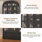 Arched Display Cabinet with 3 Glass Doors,5-Tier Curio Cabinet W/3 Color Lights for Collectibles,78'' Tall Curio Cabinet W/2 Drawers,Modern Display Case W/Human Body Sensor Light for Living/Game Room