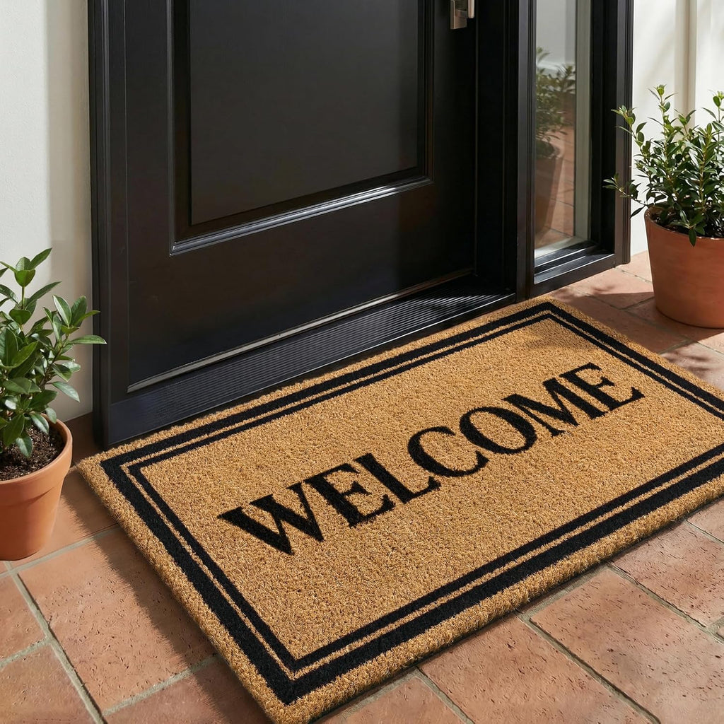 Kelarea Coco Coir Welcome Door Mat with Heavy Duty Backing, 17" x 30" Non-Slip, Easy Clean Mat for Front Door, Entrance, Porch, Indoor/Outdoor