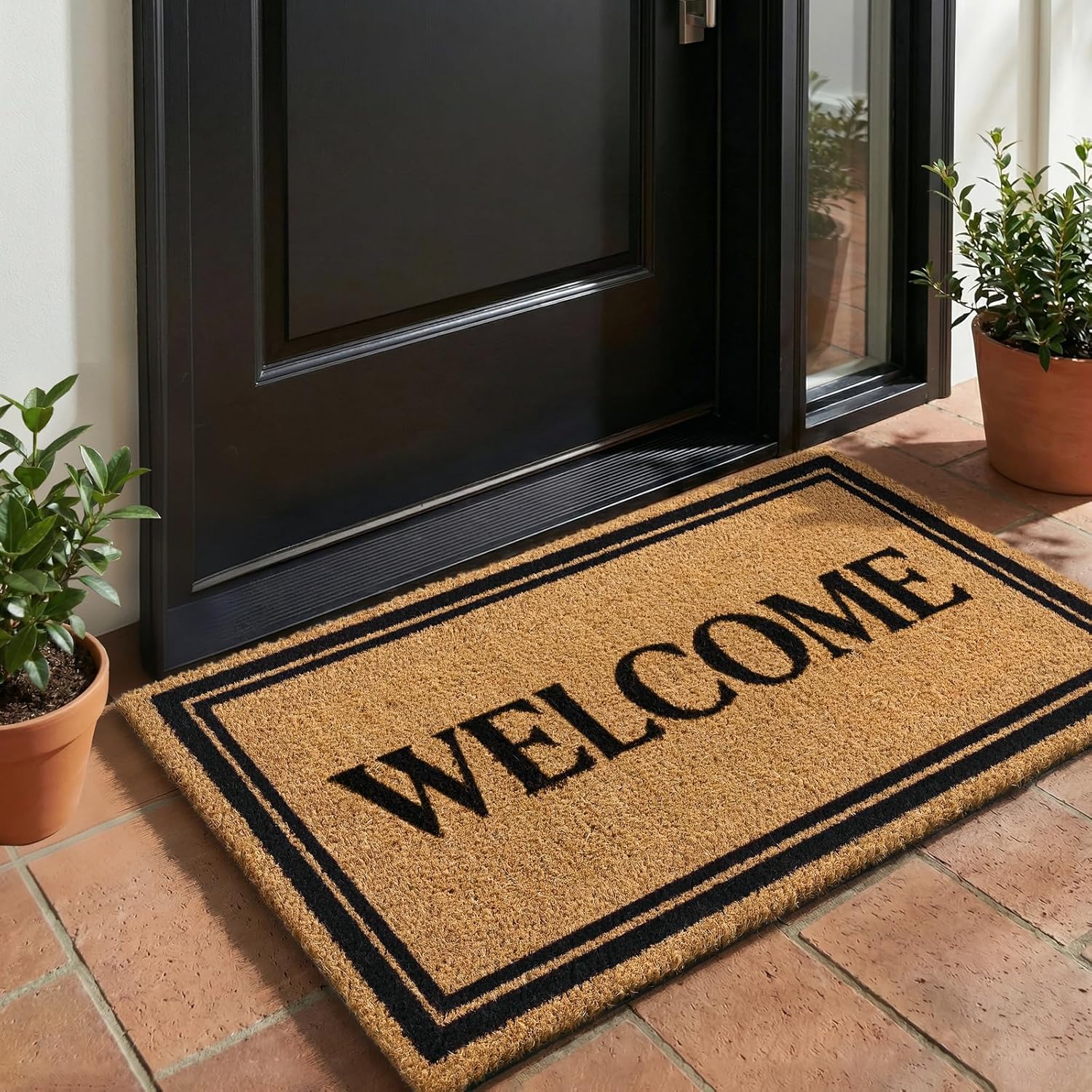 Kelarea Coco Coir Welcome Door Mat with Heavy Duty Backing, 17" x 30" Non-Slip, Easy Clean Mat for Front Door, Entrance, Porch, Indoor/Outdoor