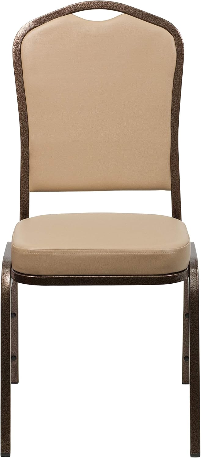 EMMA + OLIVER 4 Pack Crown Back Stacking Banquet Chair in Tan Vinyl - Copper Vein Frame