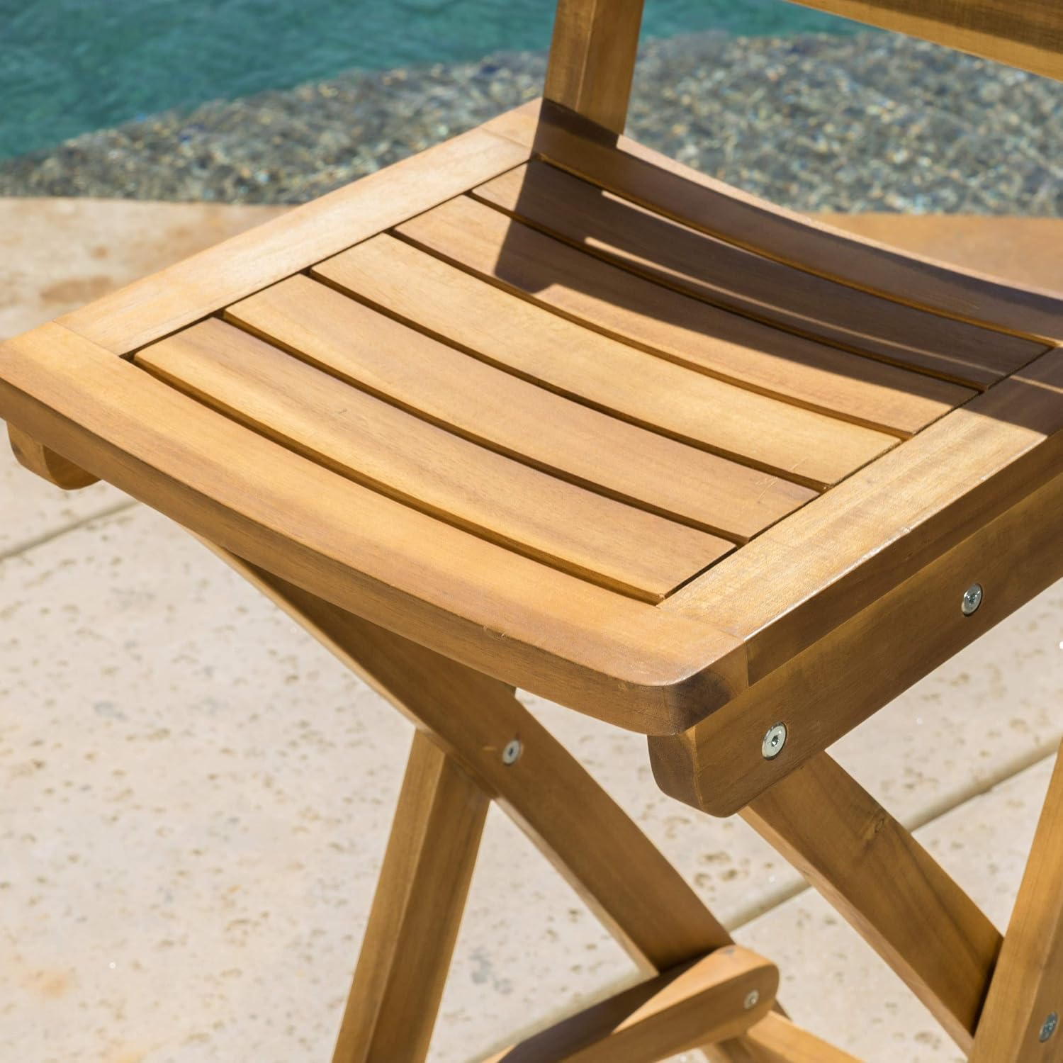 Christopher Knight Home Atlantic Outdoor Folding Wood Bar Stools | Acacia Wood Barstool Set of 2, 31" Seat Height, 2 PCS Outdoor Folding Chair for Garden, Porch, Poolside