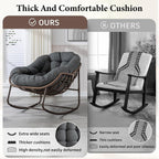 Outdoor Patio Rocking Chair, Oversized Papasan Chair with Cushion and Frame, Comfy Rattan Wicker Egg Chairs Indoor, Modern Lounge Rocker for Front Porch Living Room Bedroom (Dark Grey, Set of 1)