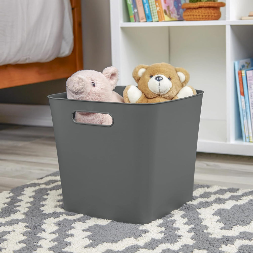 (3 pack) Cube Gray Plastic Storage Bin, 11 in x 10 in
