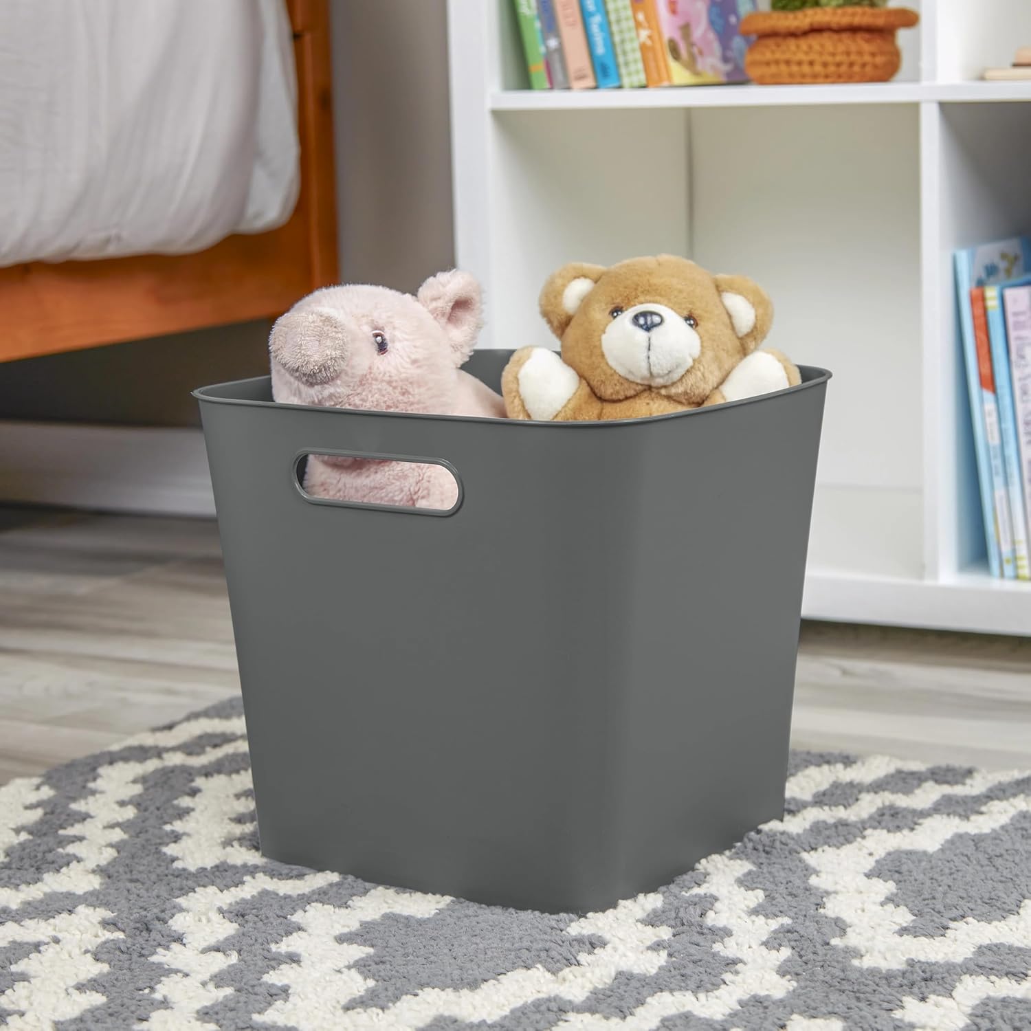 (3 pack) Cube Gray Plastic Storage Bin, 11 in x 10 in