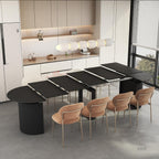 44"-132" Long Round Extendable Dining Table for 4-12, Farmhouse Oval Expandable Dinner Kitchen Table with Fluted Base, Space Saving Mid Century Modern Dining Room Tables for Dining Living Room,Black