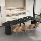 SSLine Oval Extendable Dining Table for 4-14 People, 44"-132" Extra-Long Expandable Kitchen Table with Fluted Base, Modern Large Extendable Table for Gatherings, Meeting, Dining Office Areas (Black)