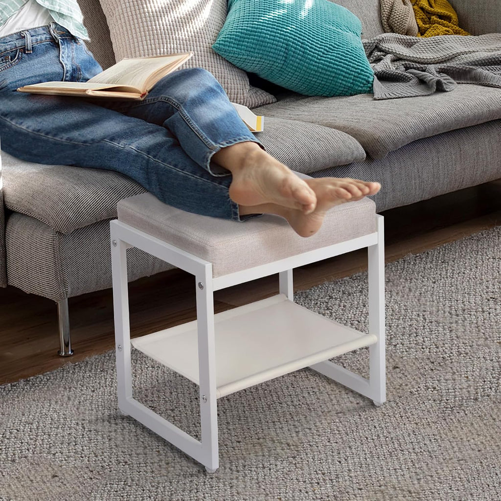 Vanity Stool, Makeup Vanity Chair for Vanity, Ottoman Seat for Bedroom Makeup Living Room,Foot Stool Foot Rest, (Beige&White)